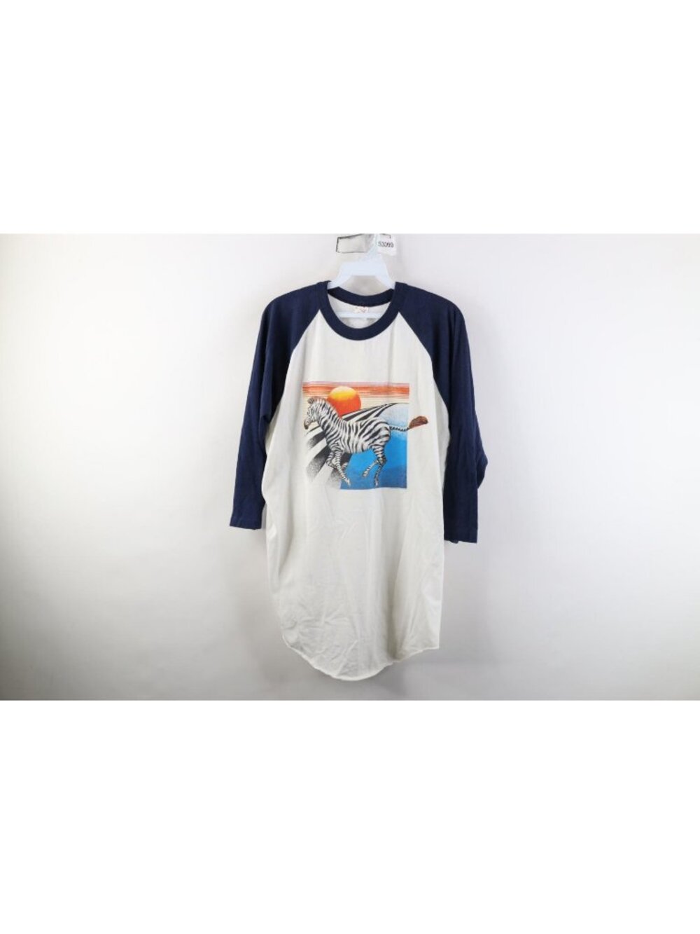 Vintage 80s Mens Size XL Zebra Sunset Color Block 3/4 Sleeve Raglan T-Shirt USA